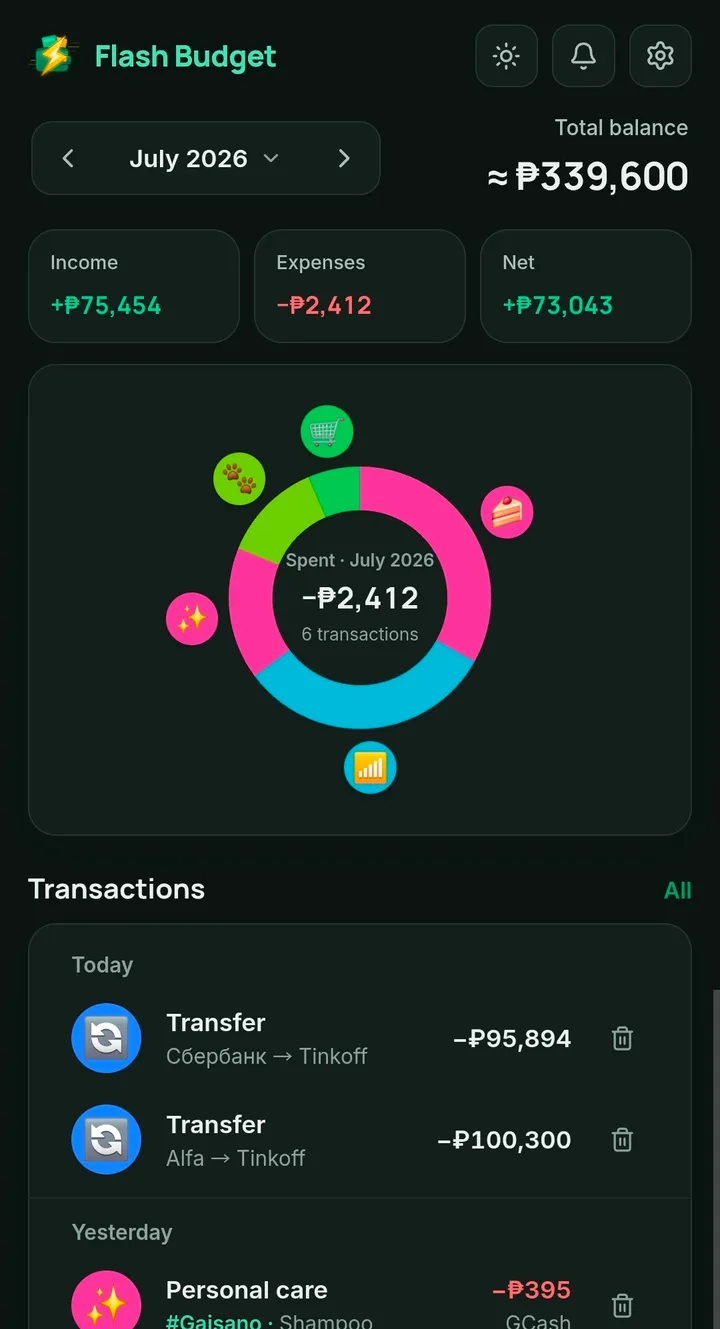 Flash Budget — dark mode